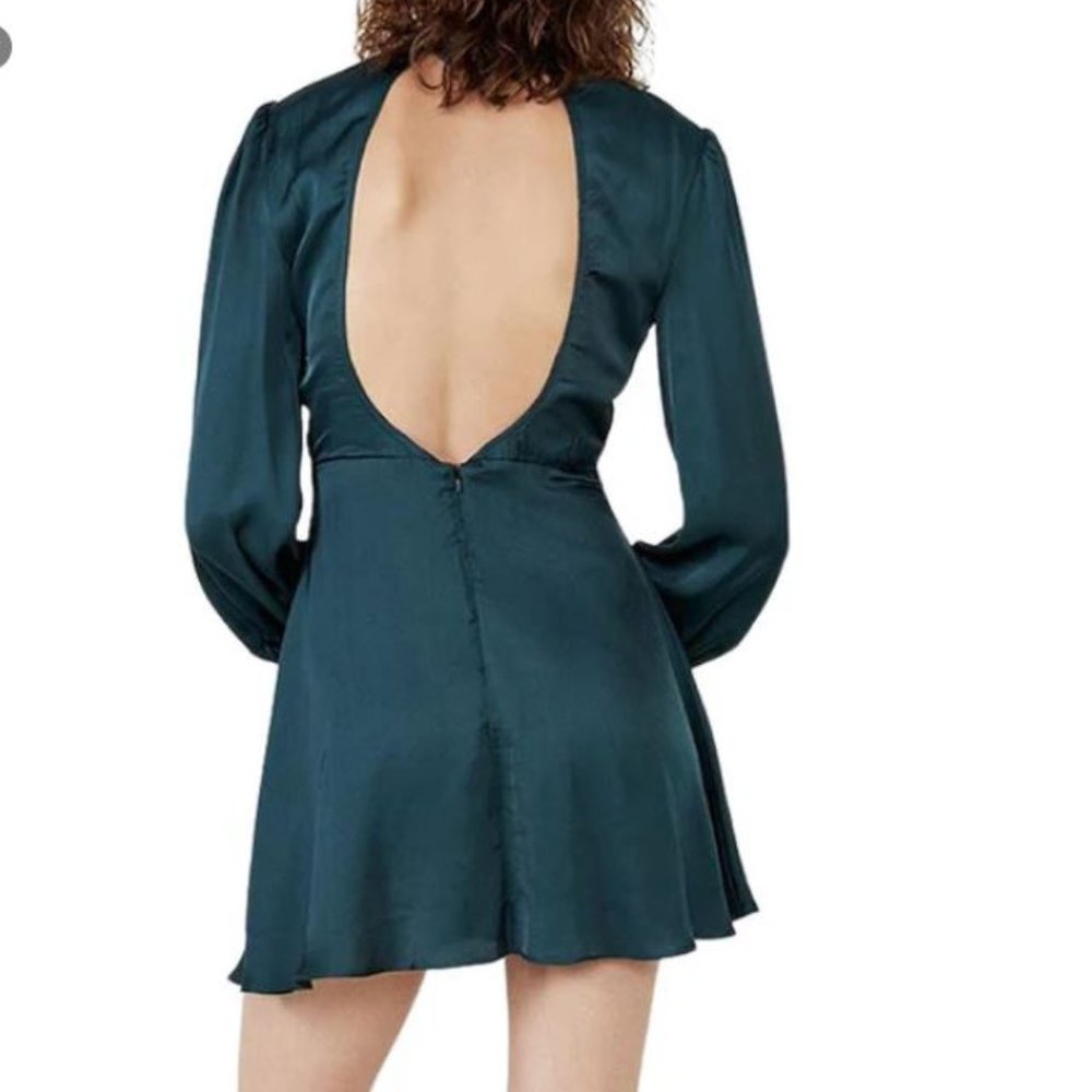 NWT Forest Green Open Back Satin Finish Milano Mini Dress.